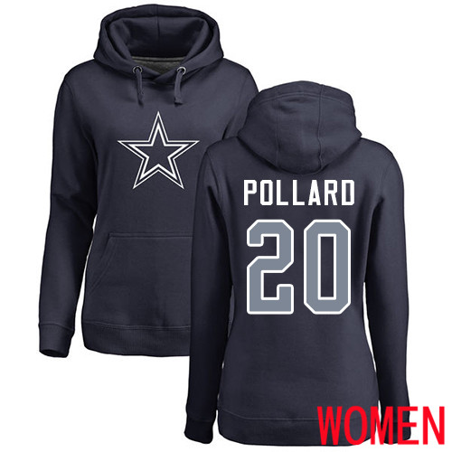 Women Dallas Cowboys Navy Blue Tony Pollard Name and Number Logo #20 Pullover NFL Hoodie Sweatshirts